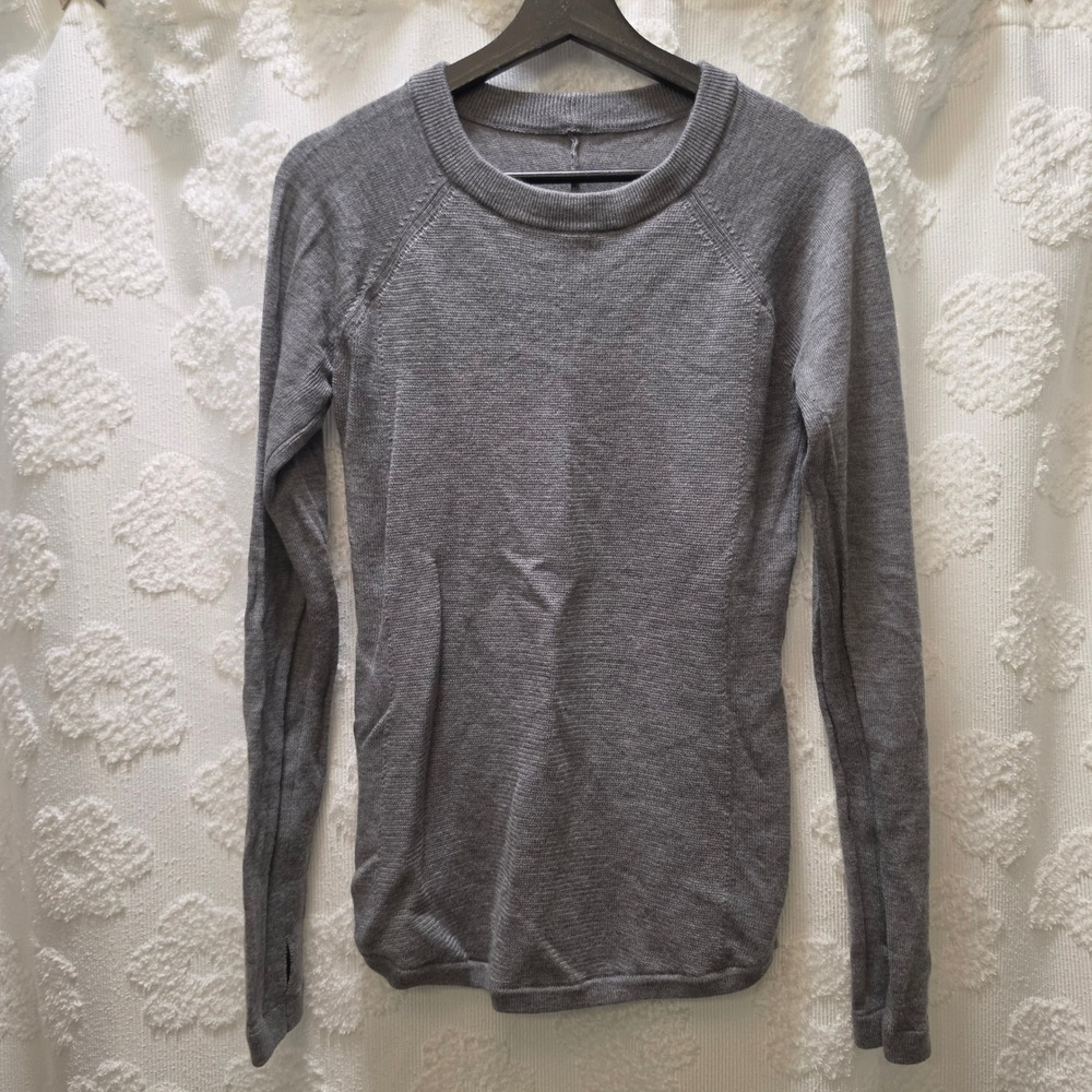 Lululemon 100% Merino Wool Grey Crewneck Sweater Thumbholes Raglan Long Sleeve‎